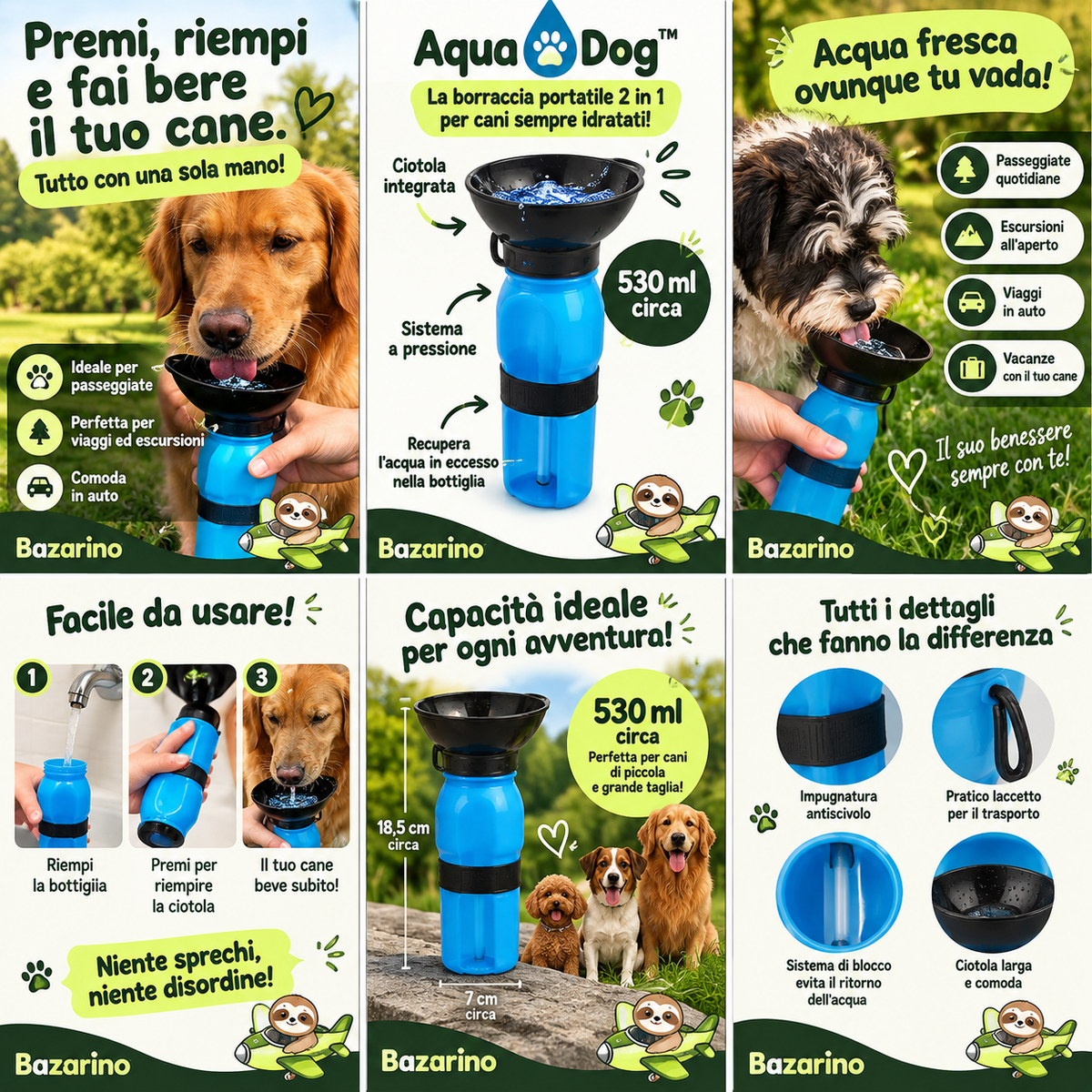 Borraccia Portatile per Cani con Ciotola Integrata 530 ml – Aqua Dog