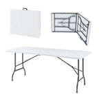 Tavolo Pieghevole 180x70x74 cm in Plastica Bianca – Richiudibile con Maniglia