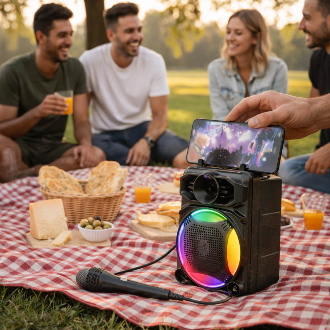 Cassa Bluetooth Portatile 8W con Microfono e Luci LED RGB – 3” 1200mAh