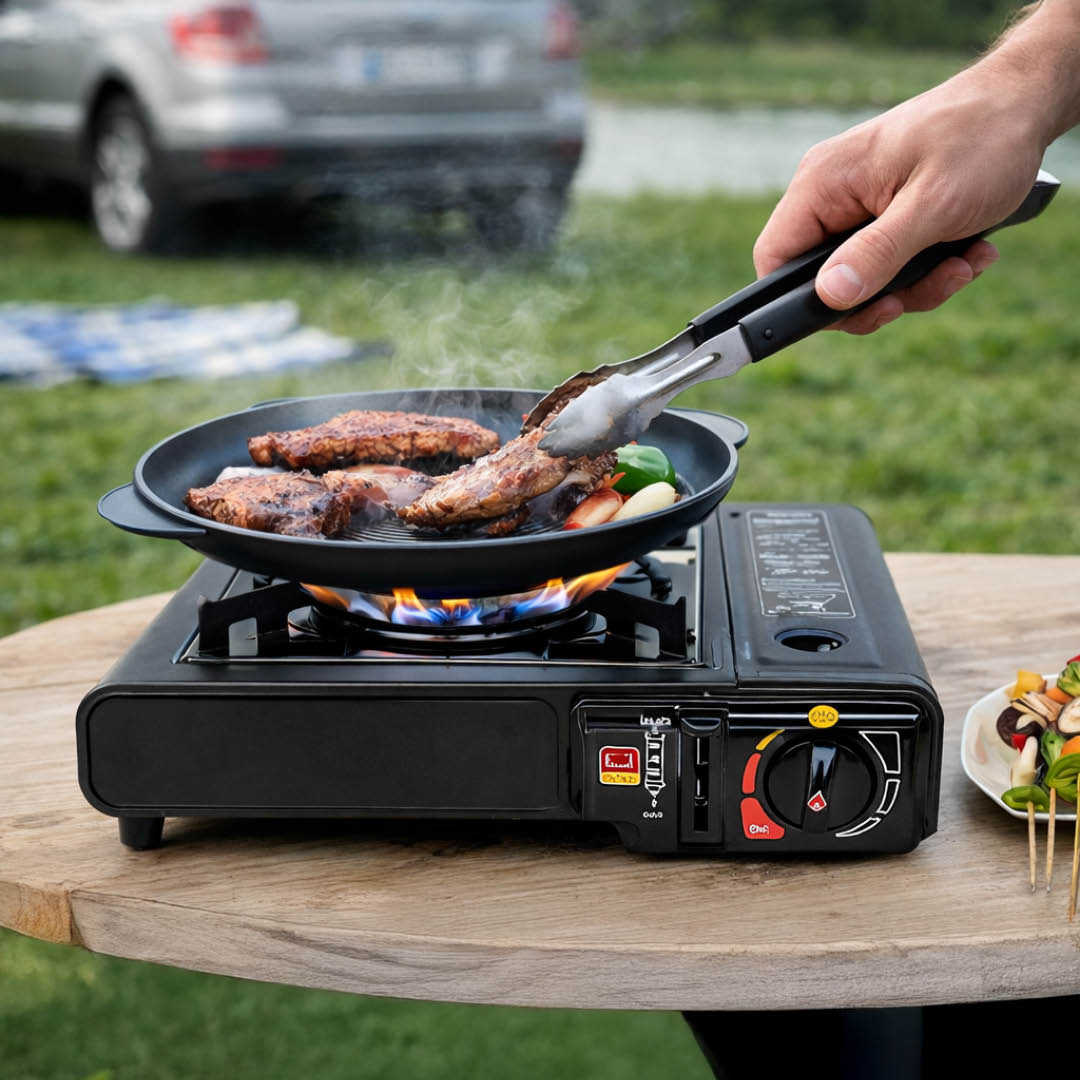 Fornello a Gas Portatile da Campeggio con Valigetta – Uso Outdoor e Cucina da Tavolo