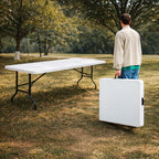 Tavolo Pieghevole 180x70x74 cm in Plastica Bianca – Richiudibile con Maniglia