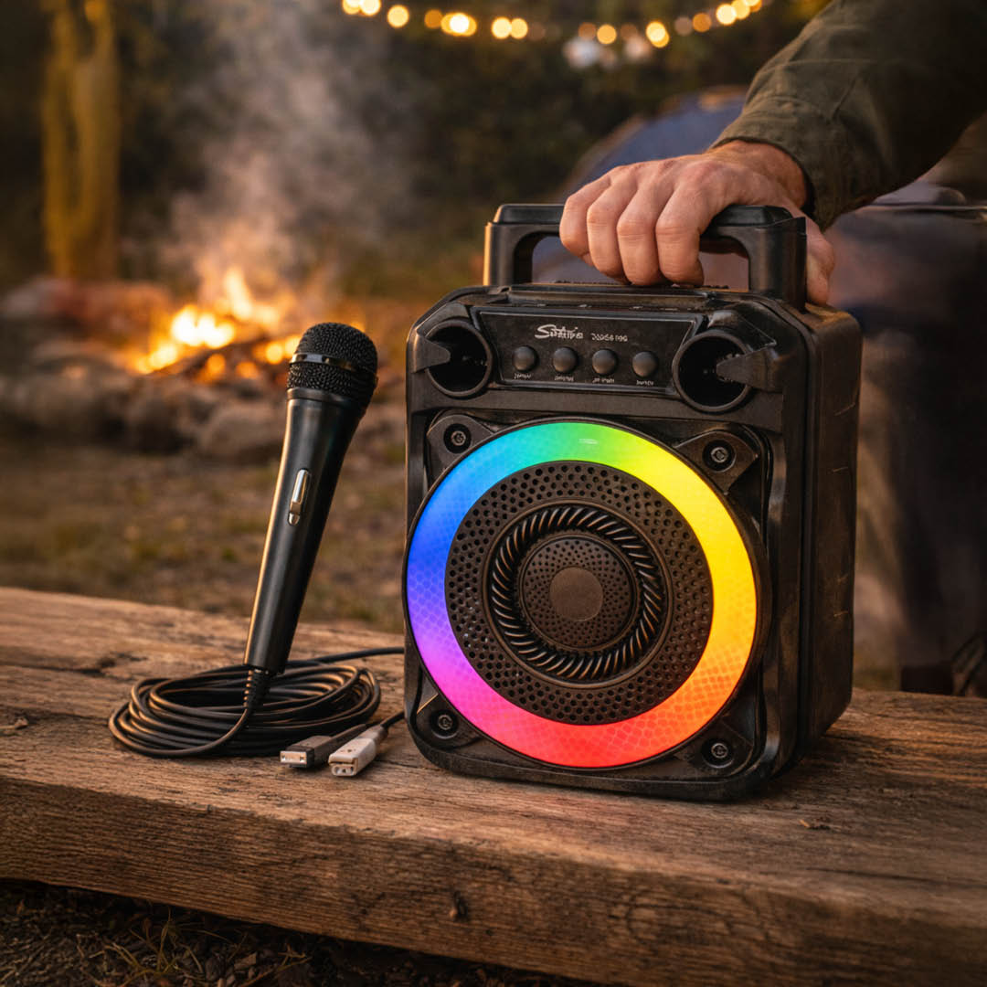 Cassa Bluetooth Portatile 6.5” con Microfono Wireless e Luci LED RGB – 10W Super Bass Ricaricabile