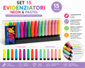 Set 15 Evidenziatori Colorati Neon e Pastel