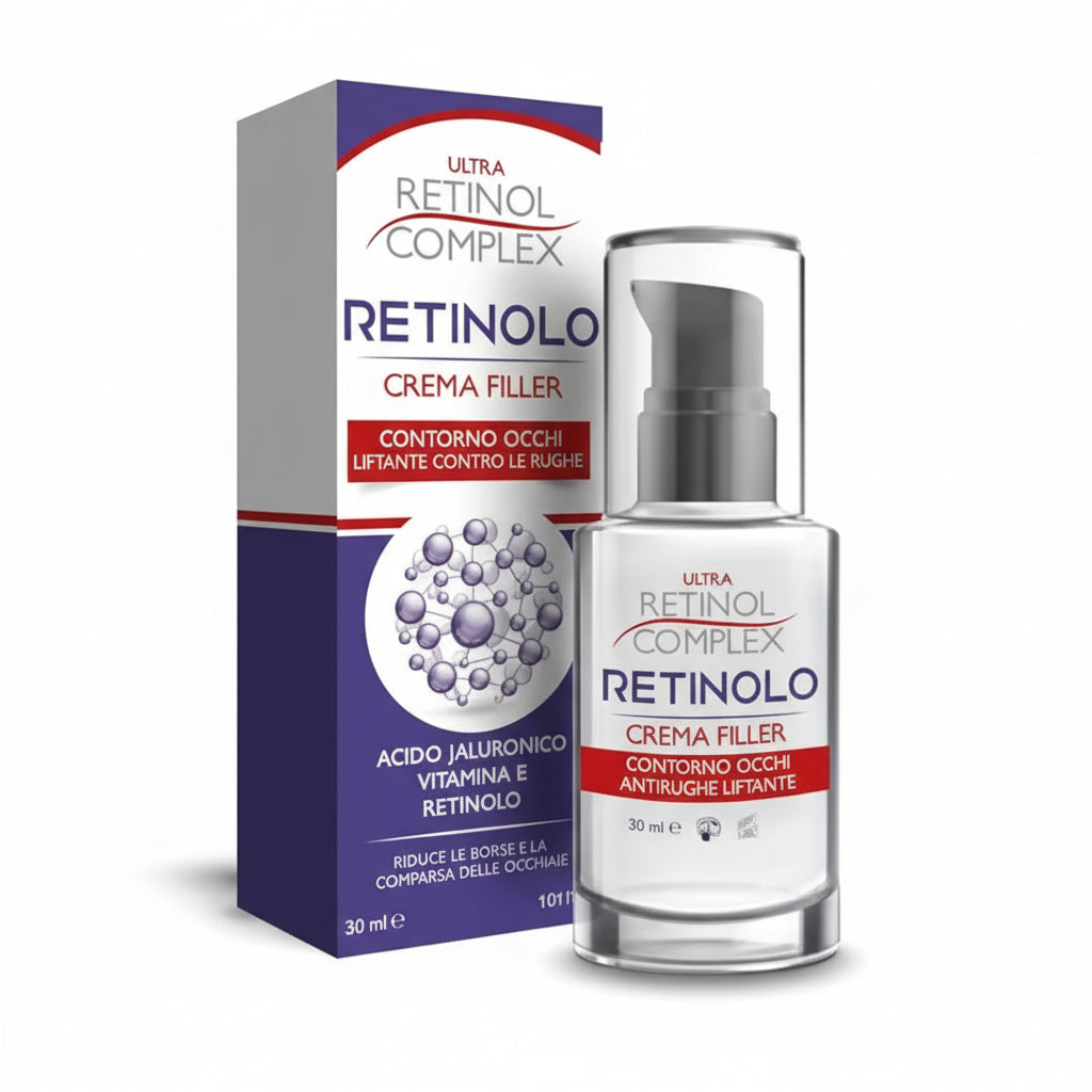 Crema Contorno Occhi al Retinolo Filler con Acido Ialuronico e Vitamina E – Anti-Rughe e Anti-Borse