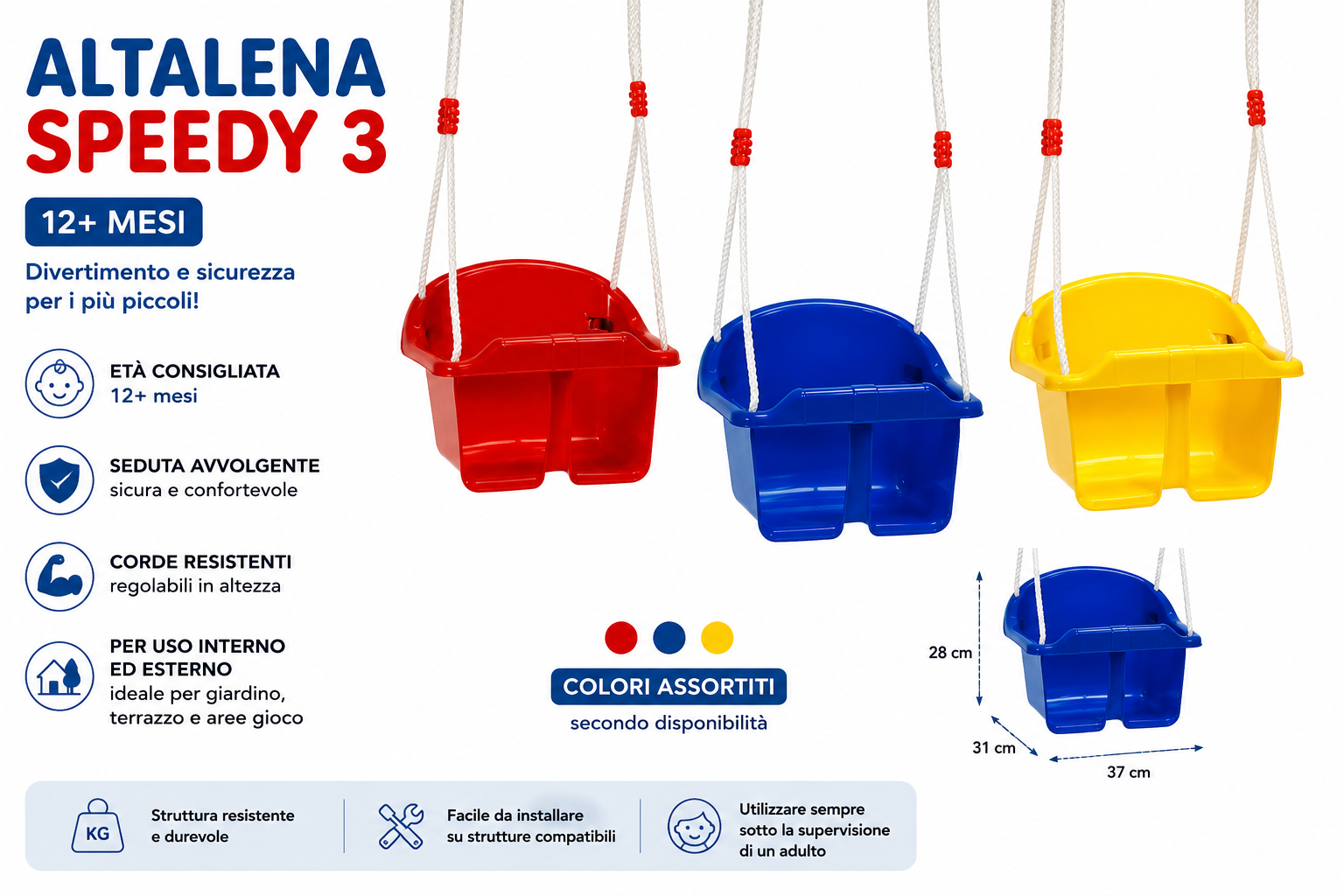 Altalena Speedy 3 per Bambini 12+ Mesi – Colori Assortiti