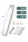 Luce LED 40 cm con Sensore di Movimento Ricaricabile USB-C – Temperatura Regolabile 3000K/4000K/6000K