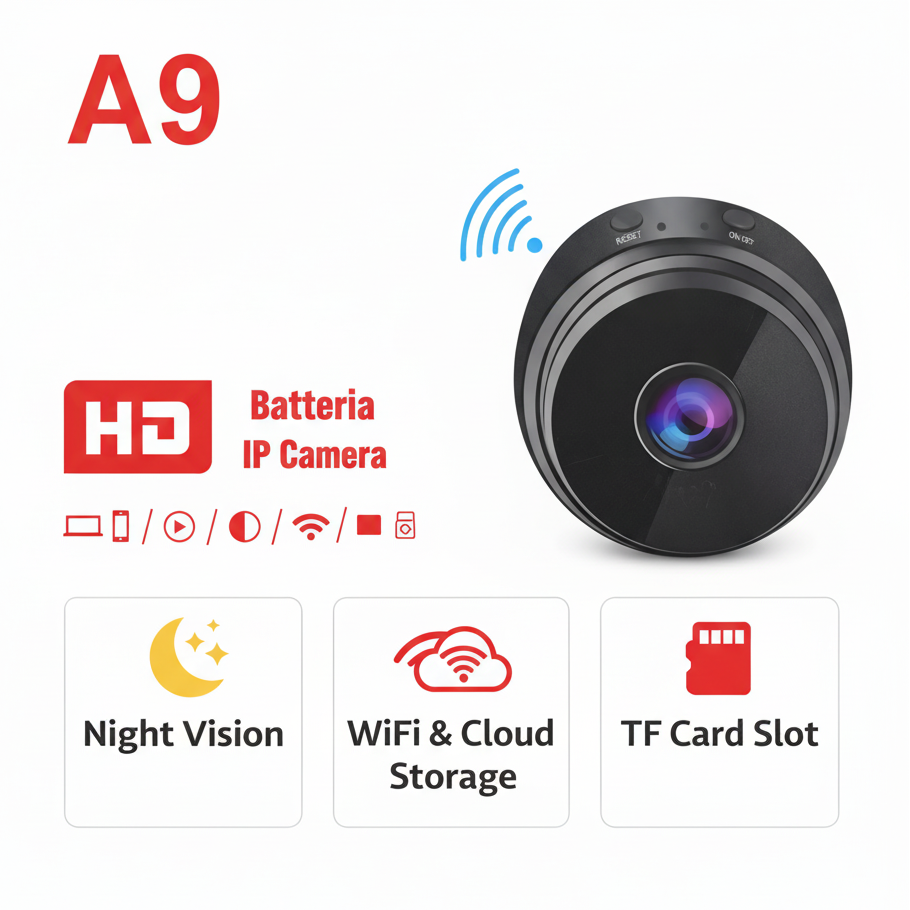 Telecamera WiFi Batteria HD A9 – Mini IP Camera con Visione Notturna e Cloud