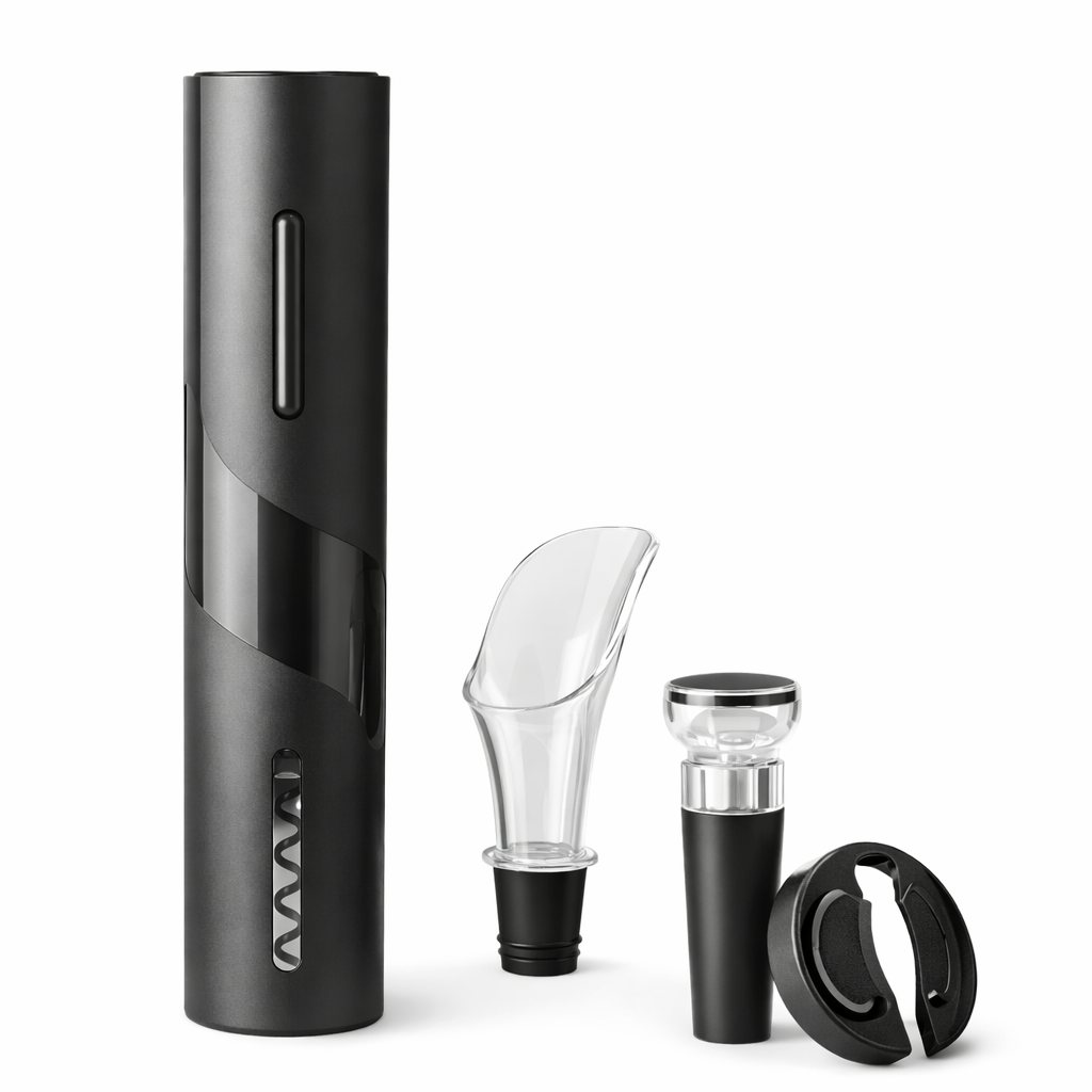 Set Apribottiglie Elettrico per Vino con Accessori 4 in 1 – Apri, Servi e Conserva