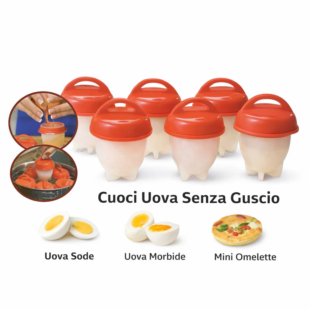 Cuocitore per Uova in Silicone – Set da 6 Stampi per Uova Sode e Omelette