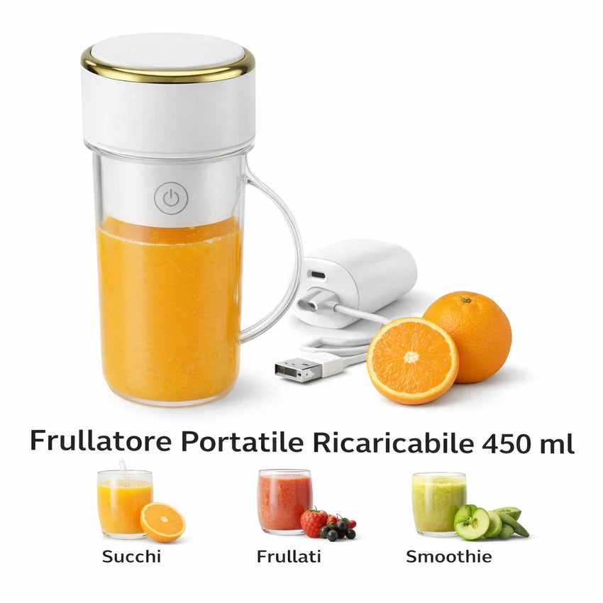 Frullatore Portatile Ricaricabile 450 ml con Batteria Integrata