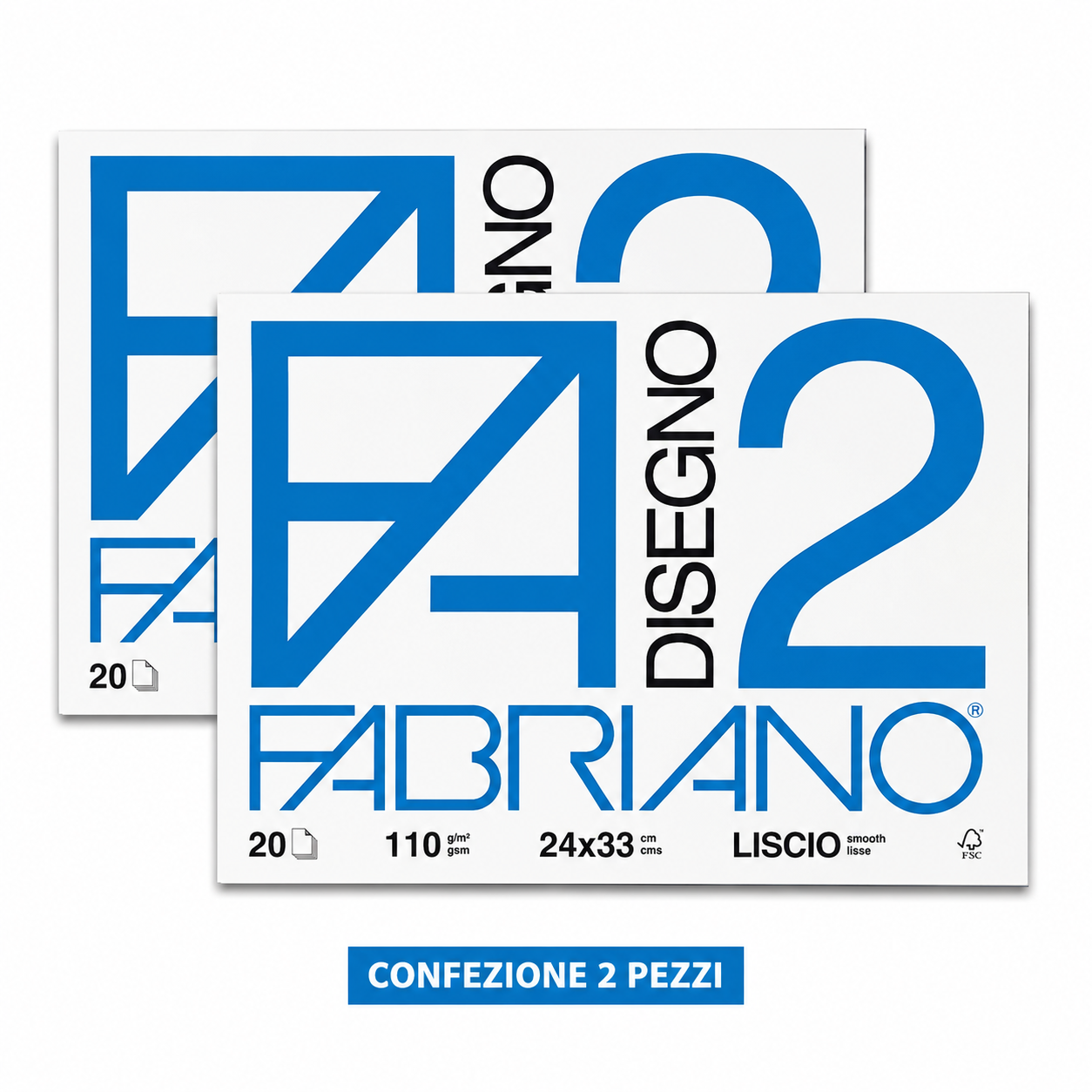 2 Blocchi Disegno Fabriano F2 Lisci 24x33 cm – 20 Fogli cad.