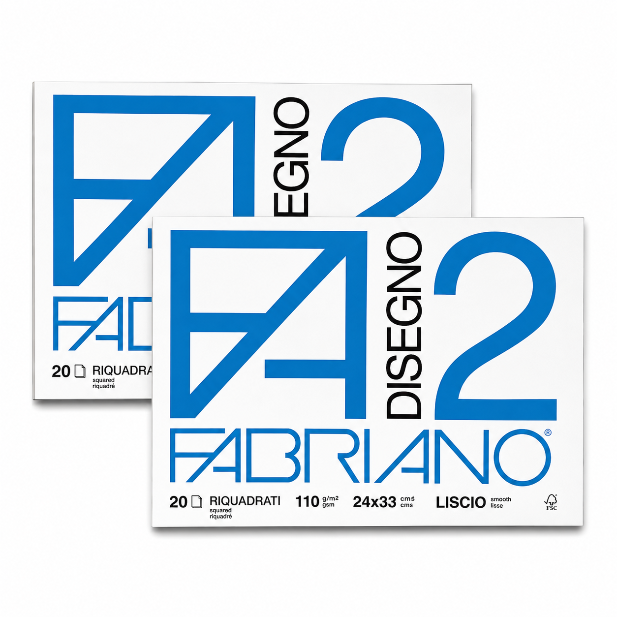 2 Blocchi Disegno Fabriano F2 24x33 cm Lisci Squadrati – 20 Fogli cad.