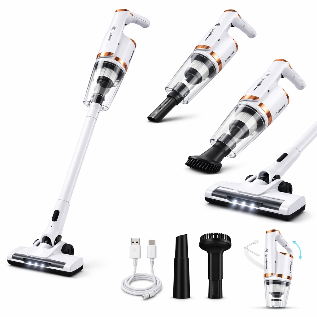 Aspirapolvere Senza Fili Ricaricabile 2 in 1 con Accessori – Leggero e Compatto per Casa e Auto