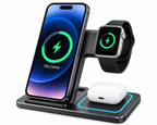 Caricatore Wireless 3 in 1 Pieghevole per Smartphone, Apple Watch e Auricolari – Stazione di Ricarica Rapida