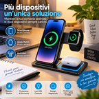 Caricatore Wireless 3 in 1 Pieghevole per Smartphone, Apple Watch e Auricolari – Stazione di Ricarica Rapida