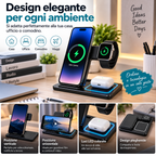 Caricatore Wireless 3 in 1 Pieghevole per Smartphone, Apple Watch e Auricolari – Stazione di Ricarica Rapida