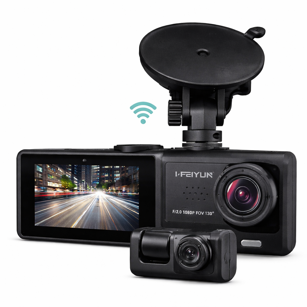 Dash Cam Auto Full HD 1080P con WiFi e G-Sensor – Doppia Telecamera 130° FOV