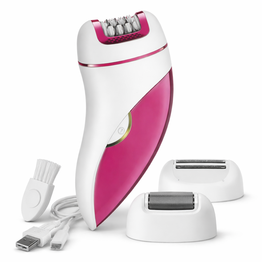 Epilatore Donna 3 in 1 Ricaricabile Wet & Dry con Testine Intercambiabili USB