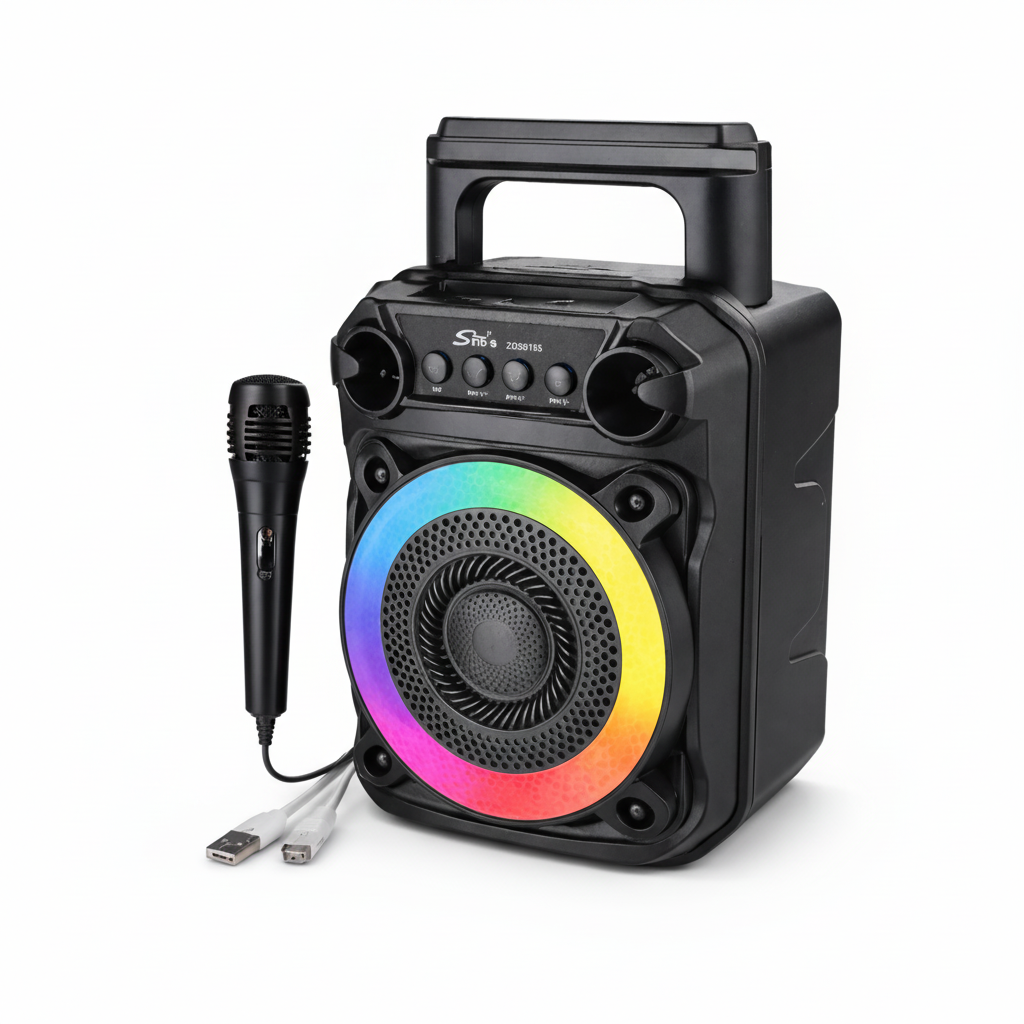 Cassa Bluetooth Portatile 6.5” con Microfono Wireless e Luci LED RGB – 10W Super Bass Ricaricabile