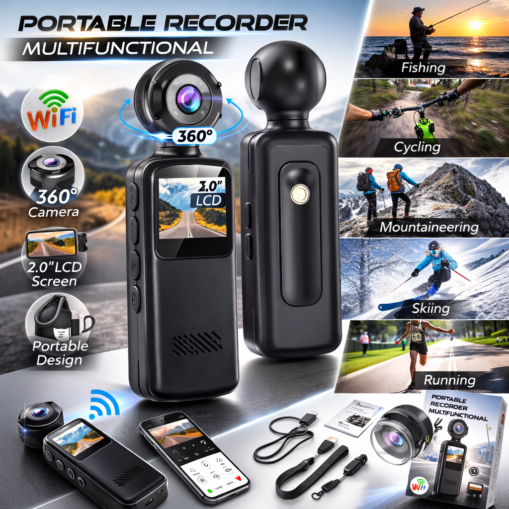 Videocamera Portatile WiFi 4K con Schermo Integrato e Obiettivo Grandangolare