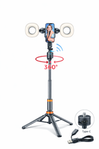 Treppiede Automatico Smartphone con Face Tracking 360° e Doppia Ring Light per TikTok, Video e Live