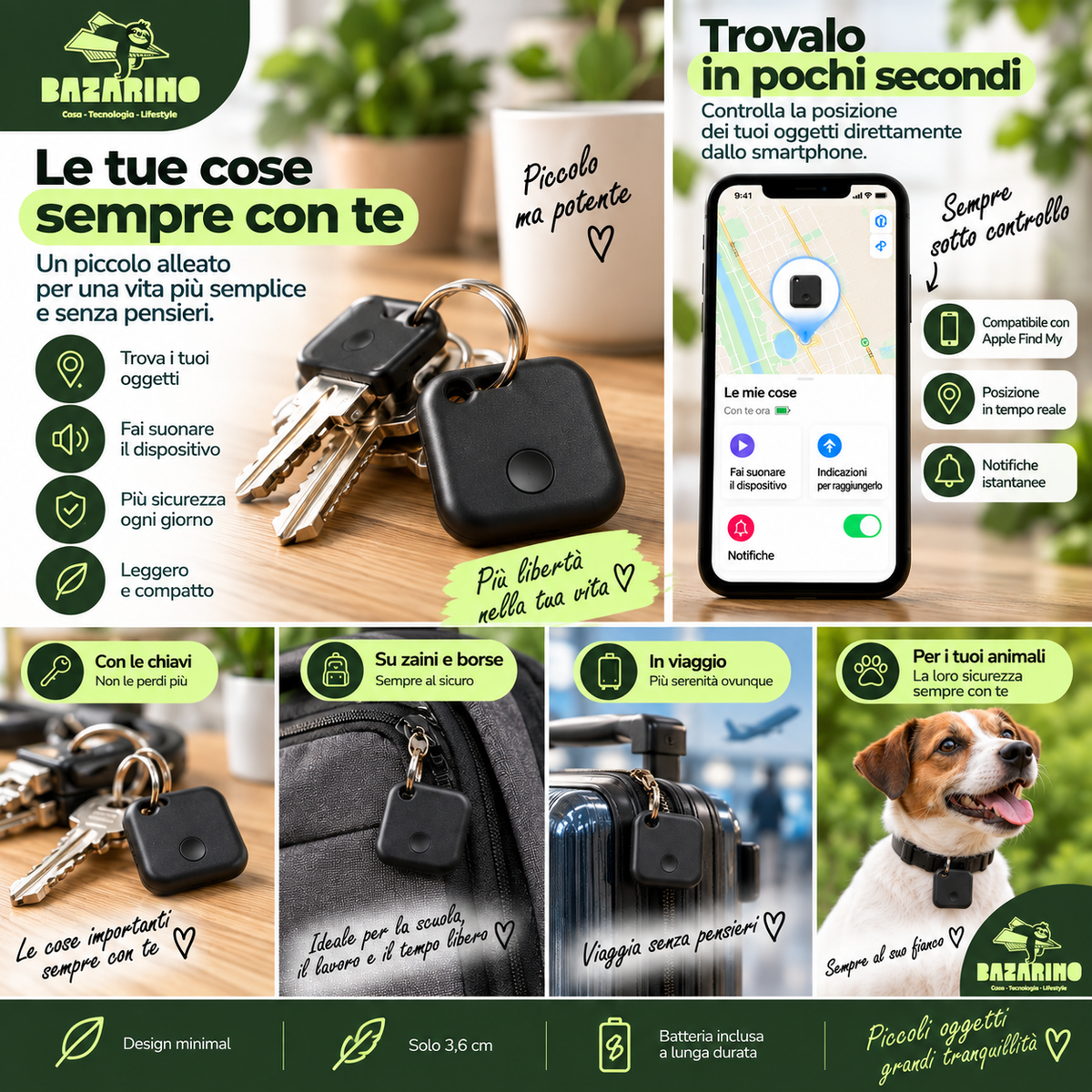 Localizzatore Bluetooth per Oggetti Compatibile con Apple Find My – Tracker VTag per Chiavi, Zaino e Bagagli