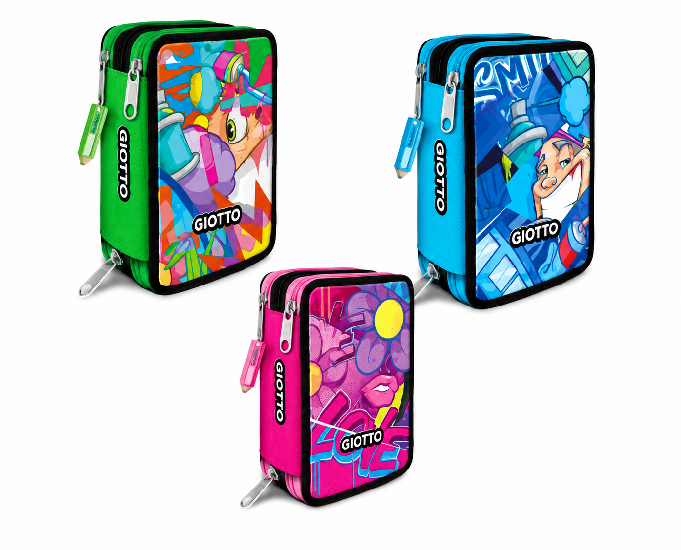 Astuccio Giotto 3 Zip Completo con Pastelli Giotto SUPERMINA e Pennarelli Turbo Color – 3 Grafiche Disponibili