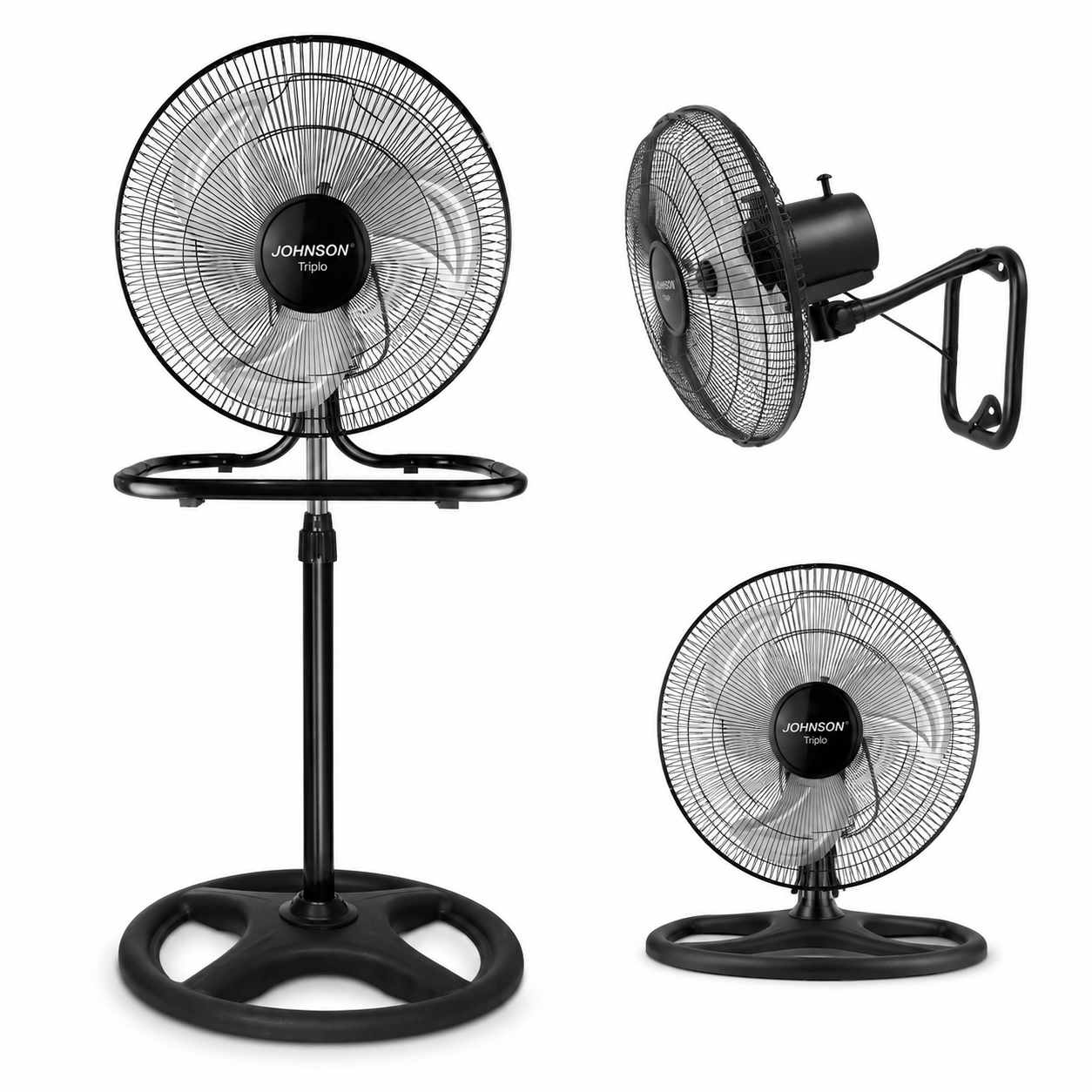 Ventilatore Multifunzione Johnson Triplo 3 in 1 da Piantana, Parete e Tavolo Ø43 cm