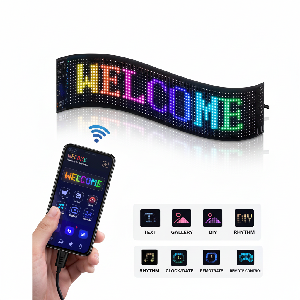Pannello LED Matrix RGB Programmabile 20x64 con App, Display Flessibile per Testi e Animazioni