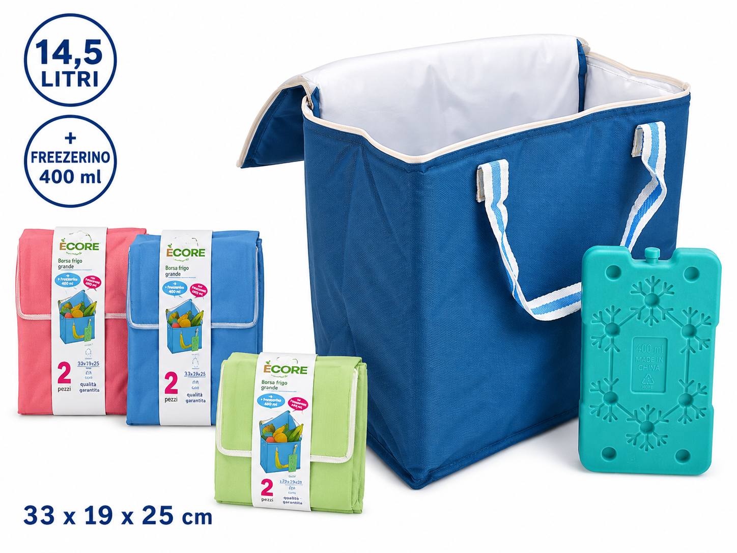Borsa Termica Grande 14,5 L con Freezerino 400 ml – Vari Colori