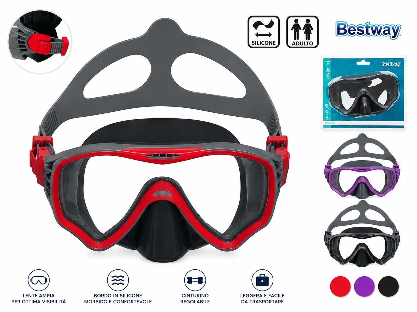 Maschera Sub in Silicone per Adulti Bestway – Colori Assortiti