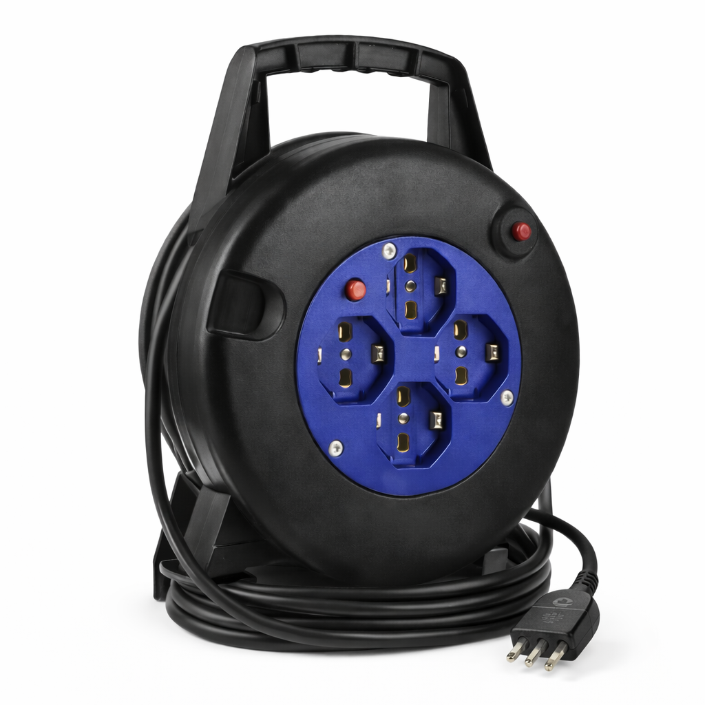 Avvolgicavo Elettrico 4 Prese 2P+T con Spina Italiana – Uso Domestico e Fai da Te
