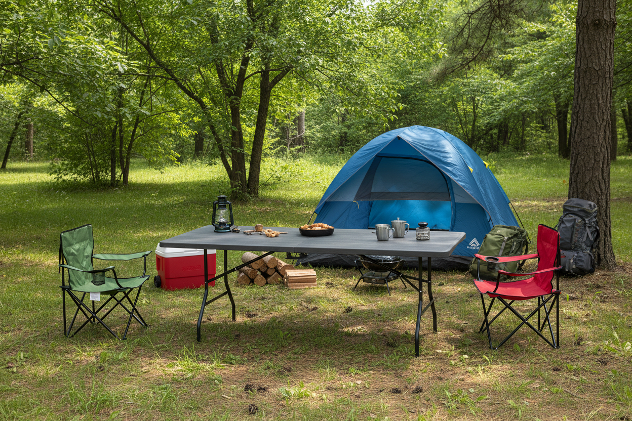 Tavolo Pieghevole 180x70 cm Effetto Legno – Richiudibile con Maniglia, Impermeabile per Interno ed Esterno