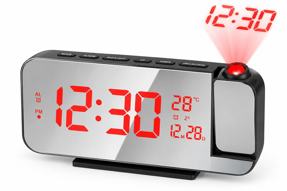 Orologio Sveglia Digitale a Specchio LED con Proiezione dell’Ora e Temperatura