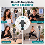 Treppiede Automatico Smartphone con Face Tracking 360° e Doppia Ring Light per TikTok, Video e Live