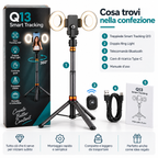 Treppiede Automatico Smartphone con Face Tracking 360° e Doppia Ring Light per TikTok, Video e Live