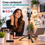 Treppiede Automatico Smartphone con Face Tracking 360° e Doppia Ring Light per TikTok, Video e Live