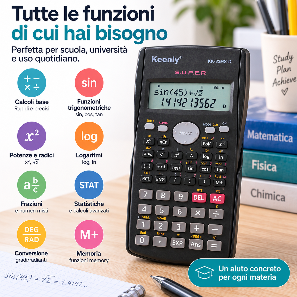 Calcolatrice Scientifica 240 Funzioni con Display a 2 Righe – 10+2 Cifre