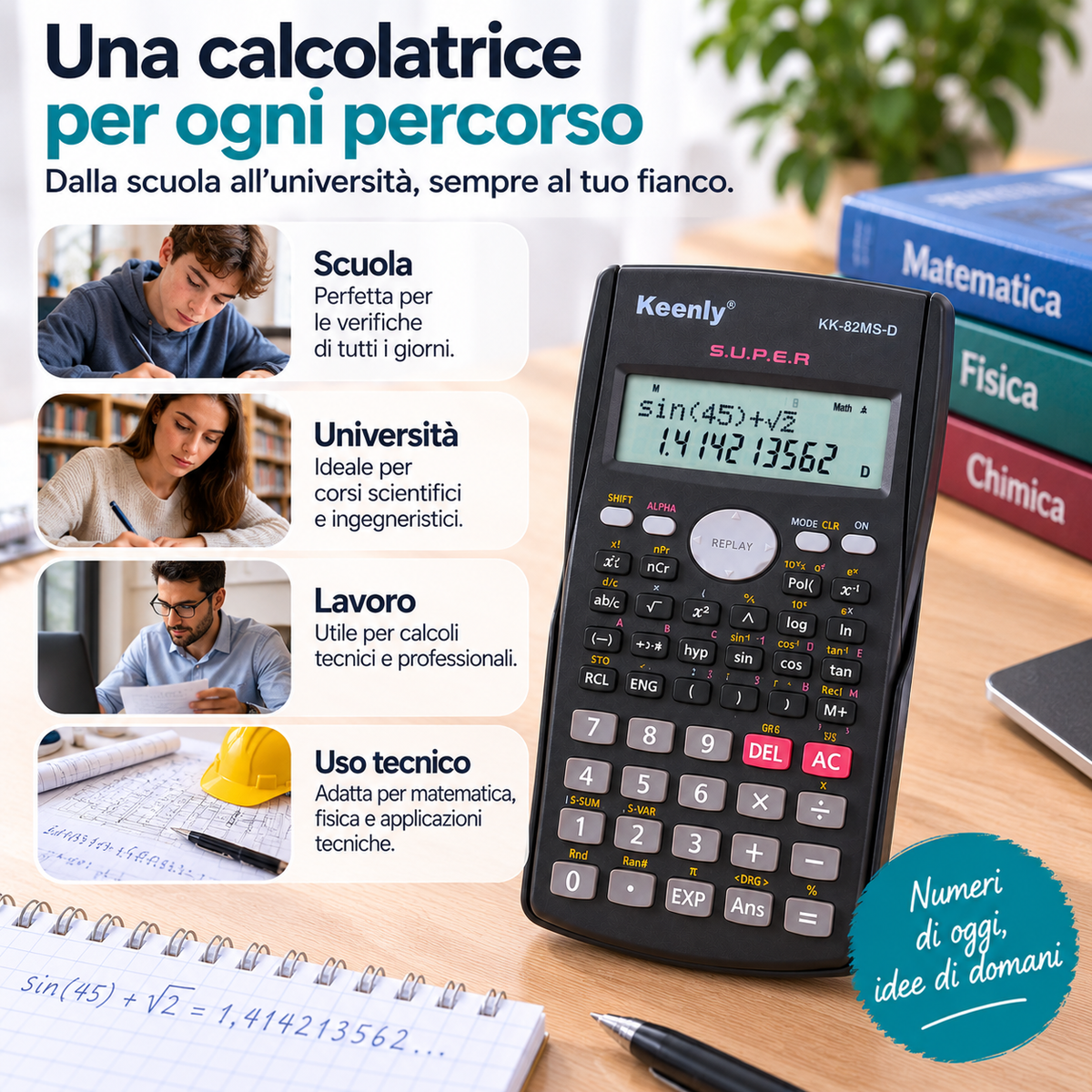 Calcolatrice Scientifica 240 Funzioni con Display a 2 Righe – 10+2 Cifre