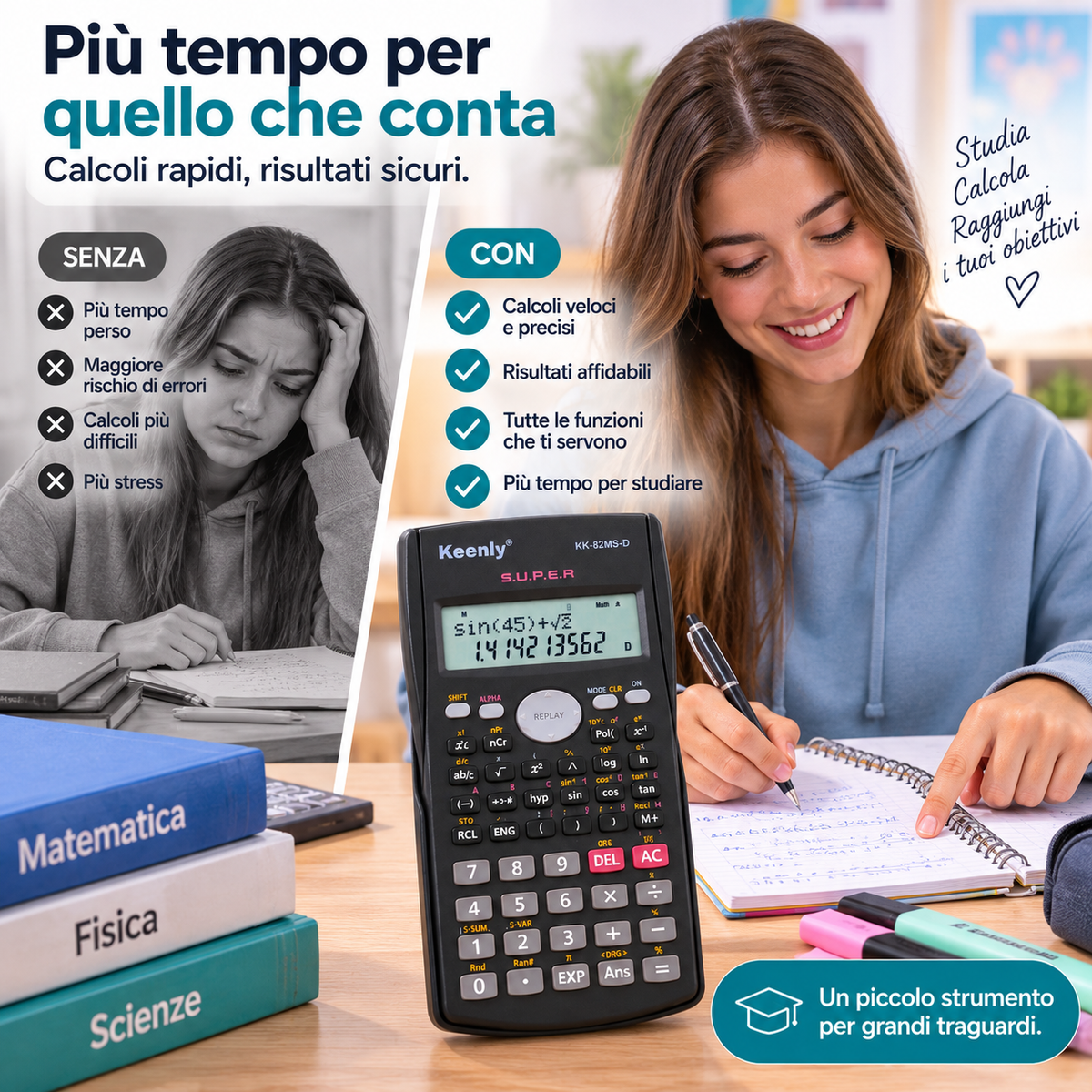 Calcolatrice Scientifica 240 Funzioni con Display a 2 Righe – 10+2 Cifre