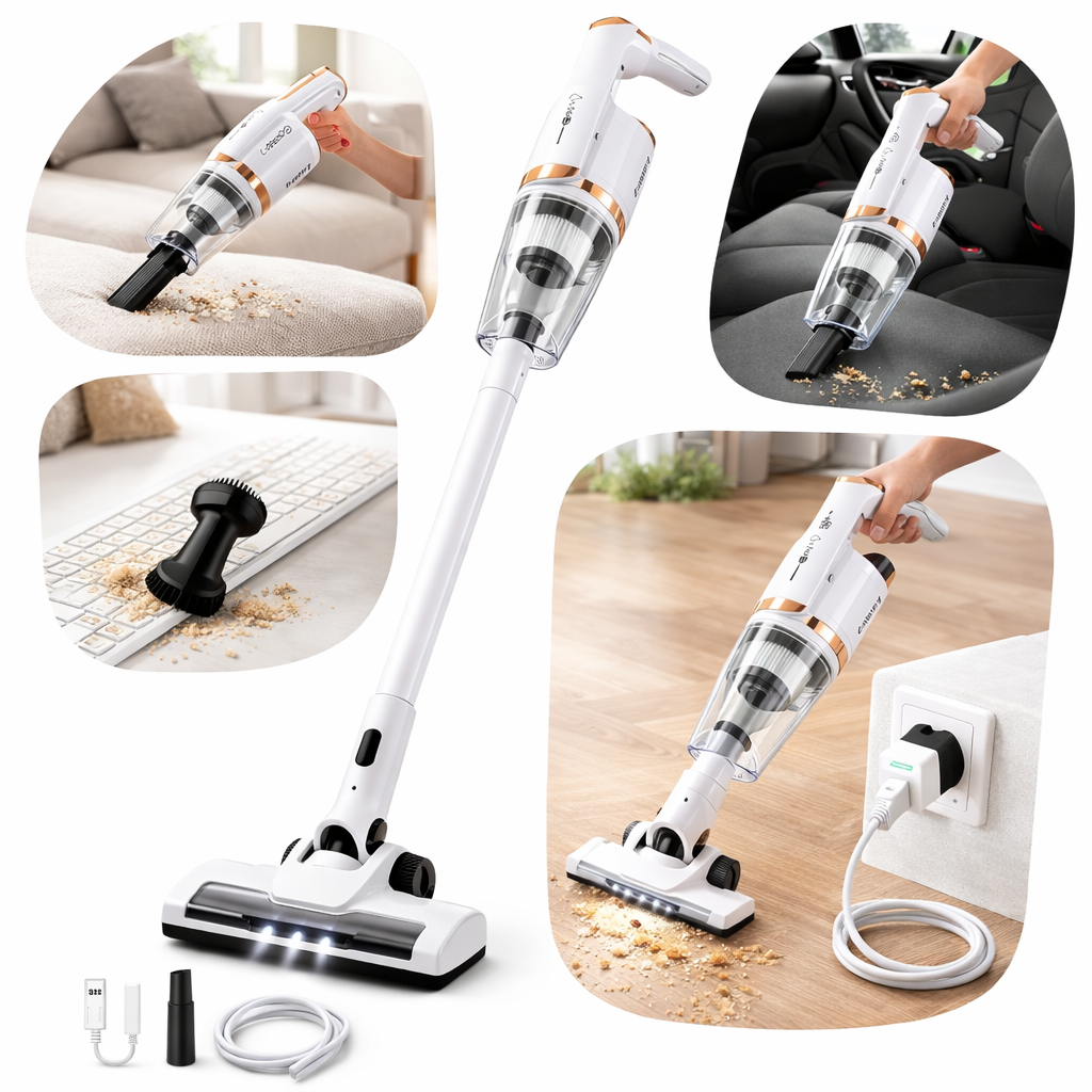 Aspirapolvere Senza Fili Ricaricabile 2 in 1 con Accessori – Leggero e Compatto per Casa e Auto