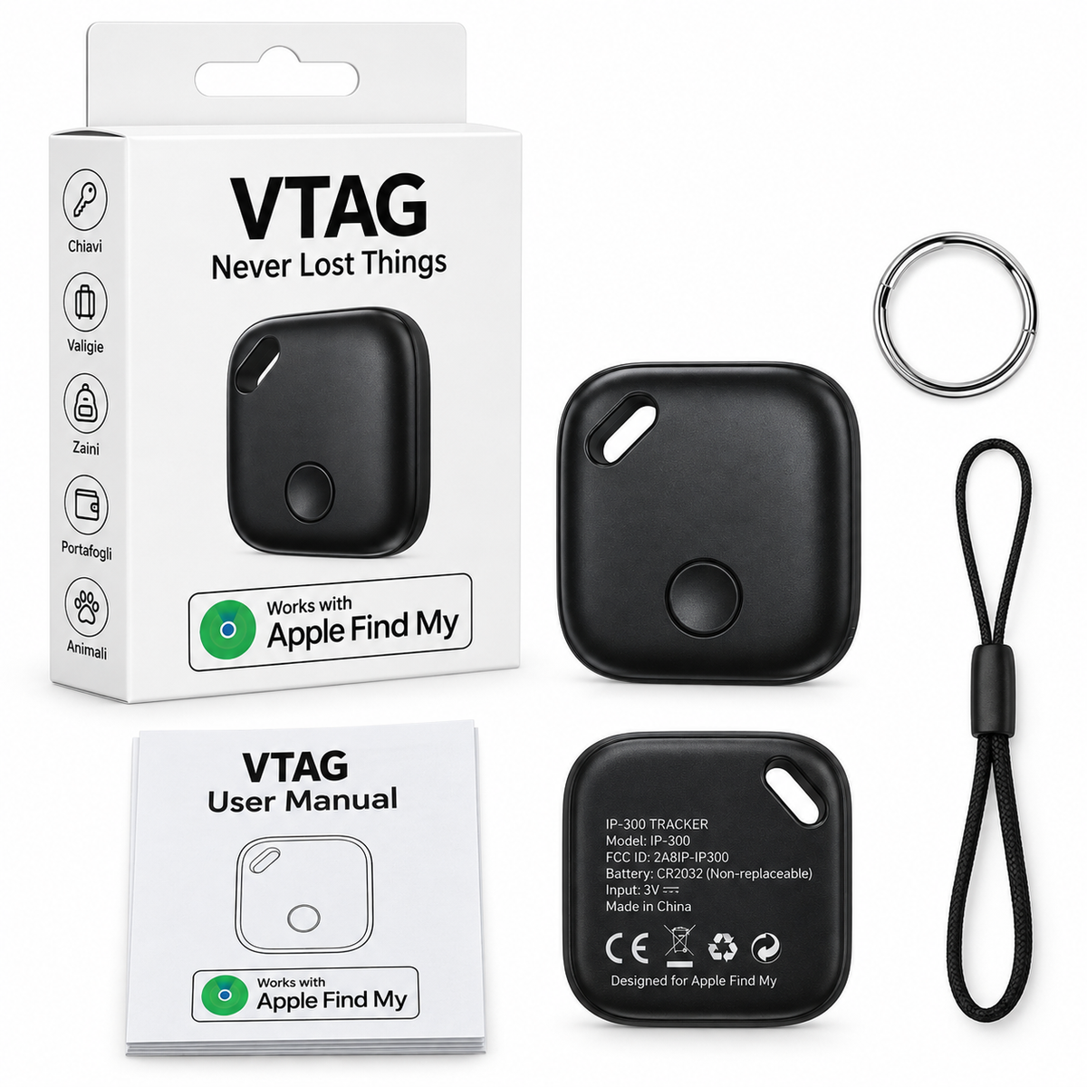 Localizzatore Bluetooth per Oggetti Compatibile con Apple Find My – Tracker VTag per Chiavi, Zaino e Bagagli