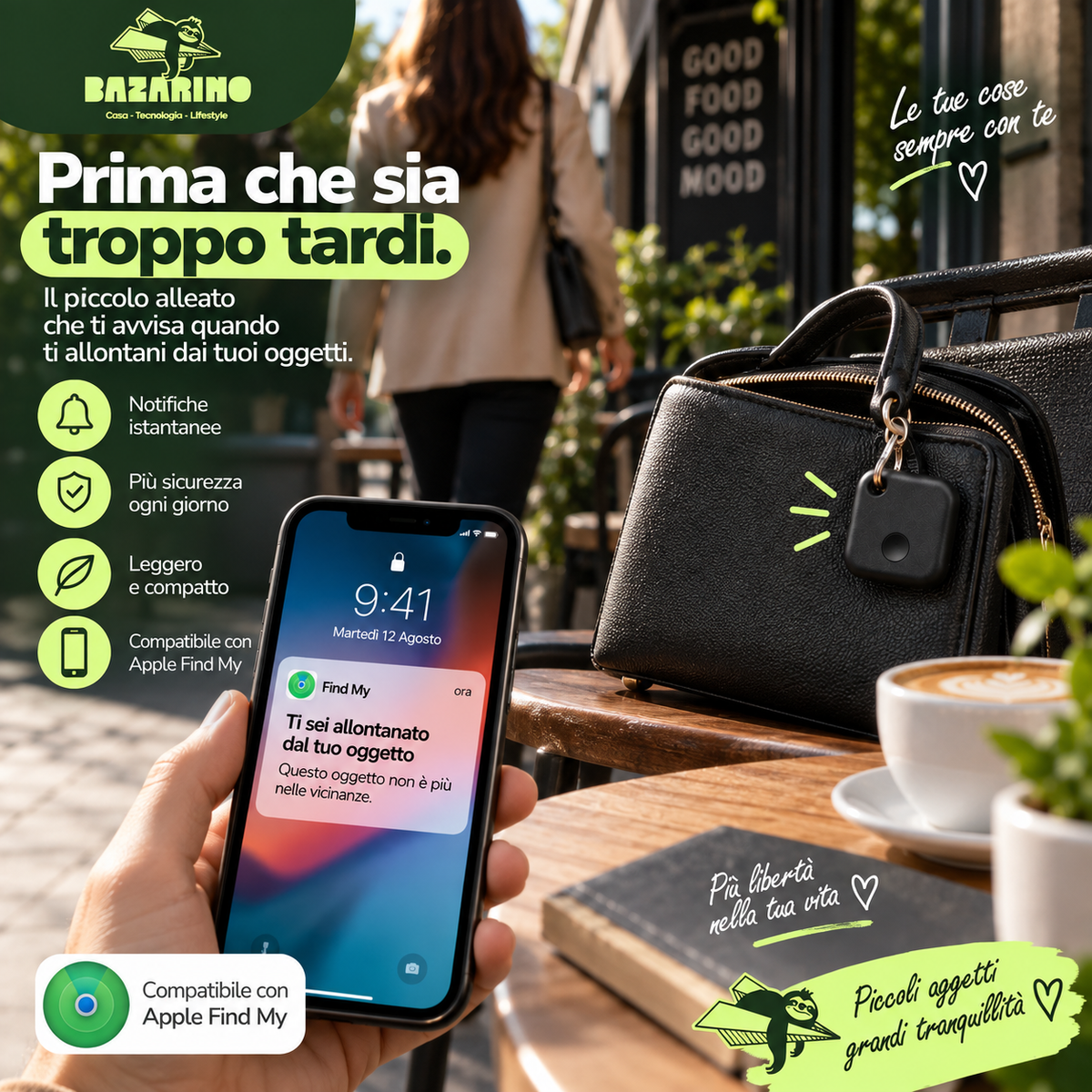 Localizzatore Bluetooth per Oggetti Compatibile con Apple Find My – Tracker VTag per Chiavi, Zaino e Bagagli