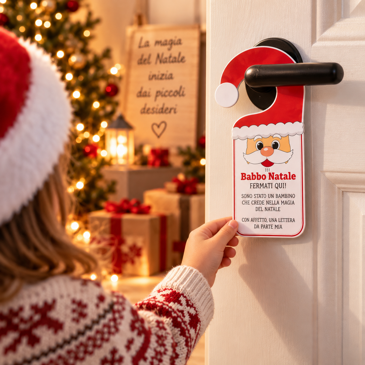Kit Lettera a Babbo Natale con Busta, Adesivi, Matita e Cartello per Porta – Set Natalizio Bambini