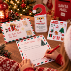 Kit Lettera a Babbo Natale con Busta, Adesivi, Matita e Cartello per Porta – Set Natalizio Bambini