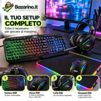 Kit Gaming 4 in 1 RGB con Tastiera, Mouse 7200 DPI, Cuffie con Microfono e Mousepad XXL