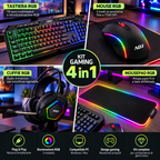 Kit Gaming 4 in 1 RGB con Tastiera, Mouse 7200 DPI, Cuffie con Microfono e Mousepad XXL