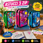 Astuccio Giotto 3 Zip Completo con Pastelli Giotto SUPERMINA e Pennarelli Turbo Color – 3 Grafiche Disponibili