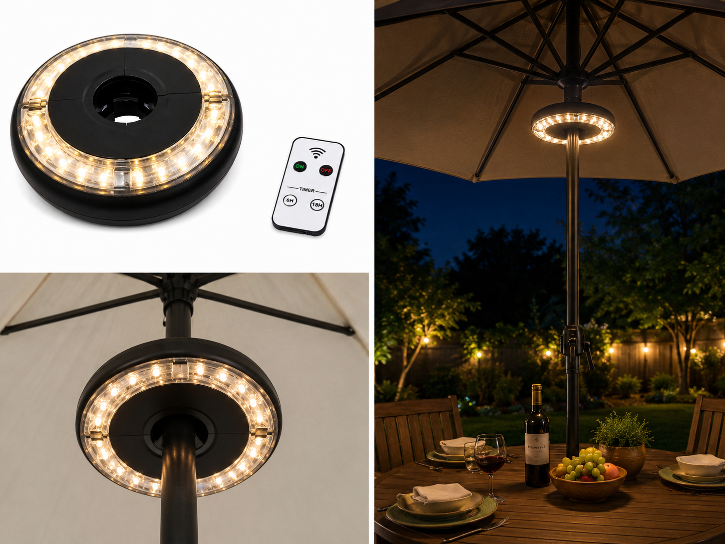Lampada per Ombrellone 24 LED Luce Calda con Telecomando e Timer