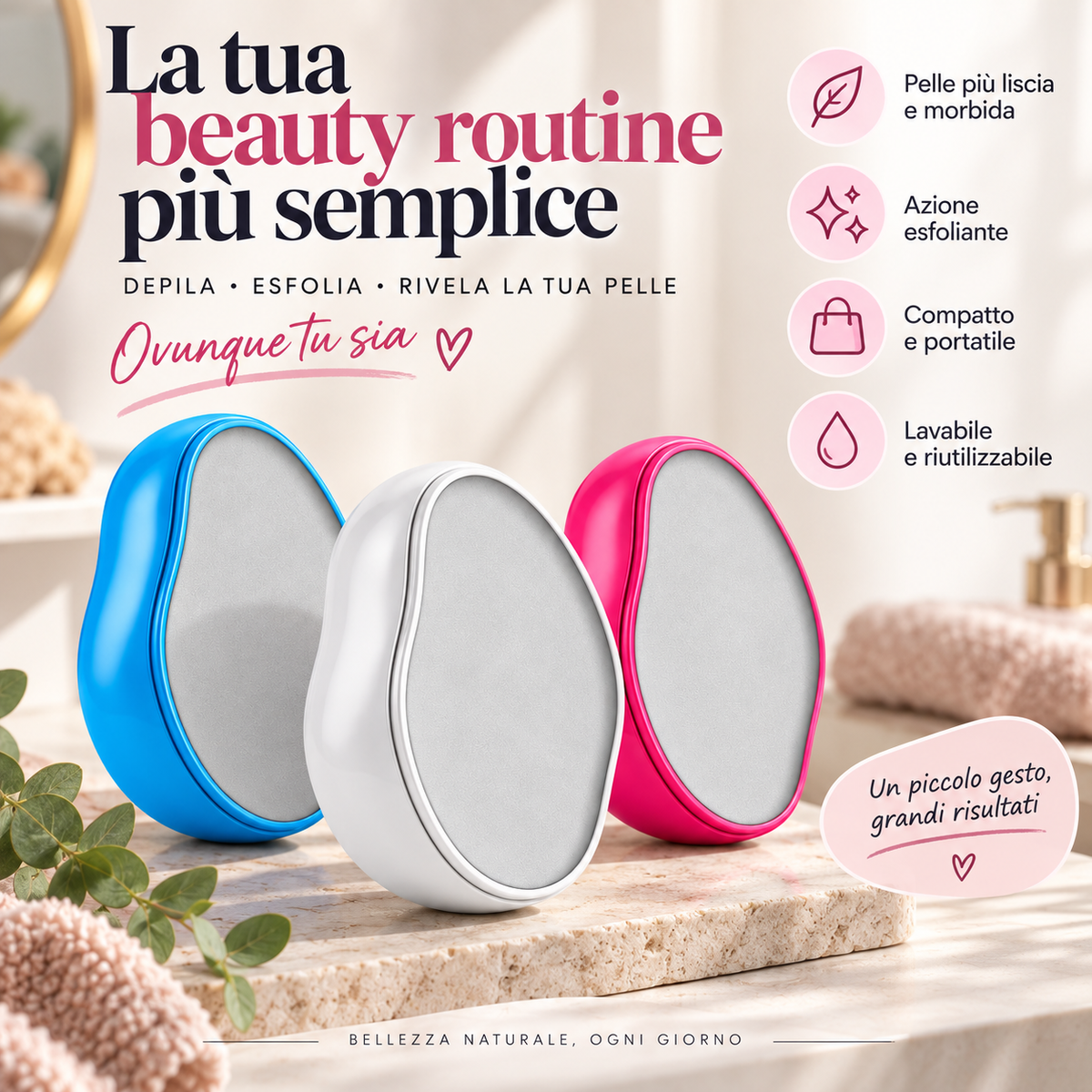 Depilatore Manuale in Cristallo Esfoliante – Rimuovi Peli Riutilizzabile per Corpo